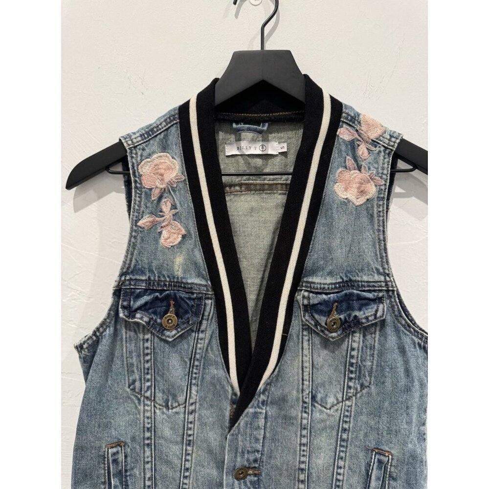Billy T Jean Vest Embroidered Flower Dress Woman's Size Small - Picture 3 of 10
